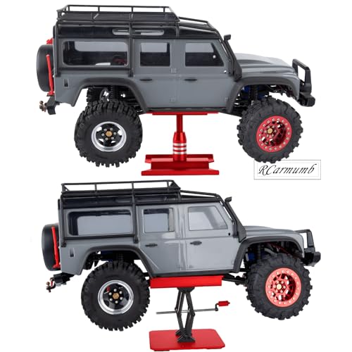 2-Pack RC Work Stand Bundle for 1/18 1/24 1/30 1/32 TRX4M K10 SCX24 FCX24 K5 AX24 SCX30 Ascent-32, 360° Rotating Display Stand & Height Adjustable Lift Table w/ 4 Pcs Jack Stands,Red w/Red - color: Red(1set)