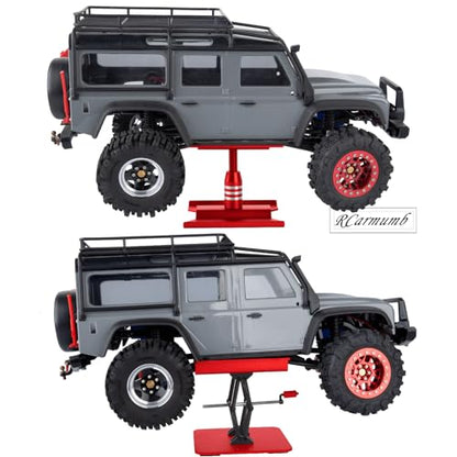 2-Pack RC Work Stand Bundle for 1/18 1/24 1/30 1/32 TRX4M K10 SCX24 FCX24 K5 AX24 SCX30 Ascent-32, 360° Rotating Display Stand & Height Adjustable Lift Table w/ 4 Pcs Jack Stands,Red w/Red - color: Red(1set)