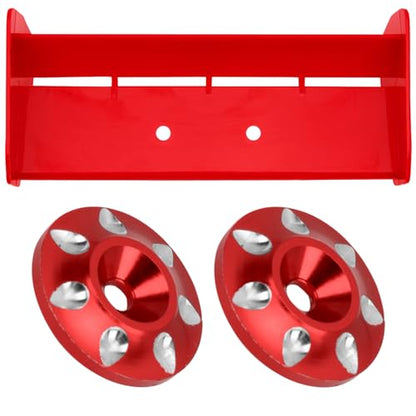 RC Force Rear Spoiler High-Down Force Body Wing Tail & Metal Rear Wing Buttons Gasket Compatible with HPI HSP Redcat 1/10 RC Off Road Short Truck Buggy Car Truck (Red)