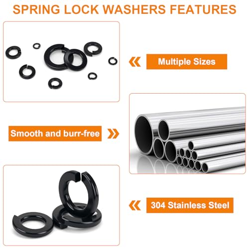 50Pcs 3/8" Spring Lock Washer, Black 304 Stainless Steel | SAE Split Lock Washer, Lock Washers & Flat Washers for Screws Bolts - color: Black, size: 3/8 Inch