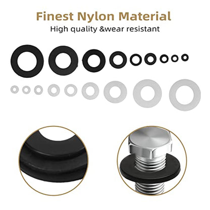 420 Pcs Black/White Nylon Flat Washers Assortment Kit for M2 M2.5 M3 M4 M5 M6 M8 M10 M12 Screws & Bolt