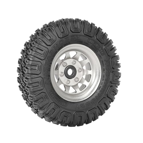 4PCS RC Car 1.55 Inch Tyres Aluminum Alloy Metal Beadlock Wheel Rim and Rubber Tires for 1/10 RC Crawler Car for Axial AX90069 D90 TF2 Tamiya CC01 LC70 MST JIMNY(85mm-10Holes Silver) - color: 85mm-10Holes Silver