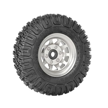 4PCS RC Car 1.55 Inch Tyres Aluminum Alloy Metal Beadlock Wheel Rim and Rubber Tires for 1/10 RC Crawler Car for Axial AX90069 D90 TF2 Tamiya CC01 LC70 MST JIMNY(85mm-10Holes Silver) - color: 85mm-10Holes Silver