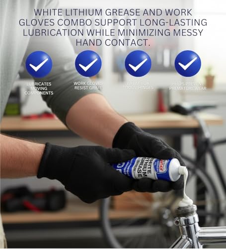 4X Lucas Oil White Lithium Grease 8oz Bundle with Work Gloves — Multi-Purpose Lubricant for Metal, Automotive, Household, and Industrial Use — Gift Set (5 Item)