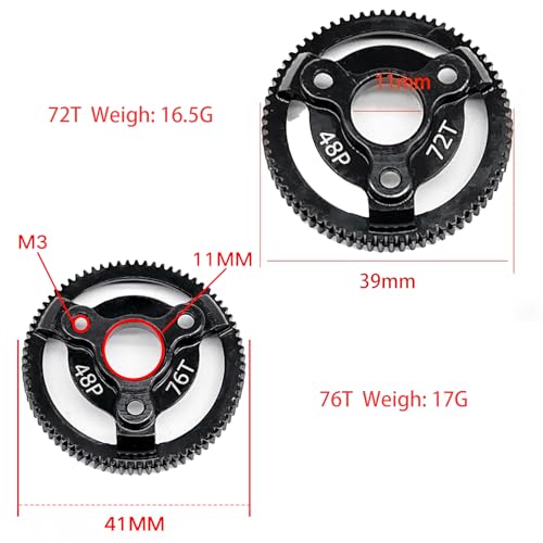 RC 48P 72T & 76T Spur Gear Hardened Steel Spur Gear Upgrades Part for Traxxas 1/10 Slash Stampede Rustler Bandit 2WD VXL XL-5 F-150 SVT, (72T & 76T) - size: 48P-Spur Gear-72T 76T