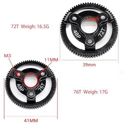 RC 48P 72T & 76T Spur Gear Hardened Steel Spur Gear Upgrades Part for Traxxas 1/10 Slash Stampede Rustler Bandit 2WD VXL XL-5 F-150 SVT, (72T & 76T) - size: 48P-Spur Gear-72T 76T