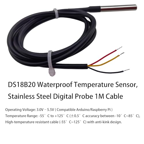 4Pcs DS18B20 Temperature Sensor 1 M, Waterproof Digital DS18B20 Sensors, DS18B20 Temperature Probe, Stainless Steel Probe Compatible for Arduino/Raspberry Pi/ESP32, ESP8266, - style: 4Pcs DS18B20 Temperature Sensor 1 M