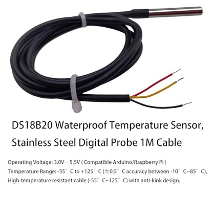 4Pcs DS18B20 Temperature Sensor 1 M, Waterproof Digital DS18B20 Sensors, DS18B20 Temperature Probe, Stainless Steel Probe Compatible for Arduino/Raspberry Pi/ESP32, ESP8266, - style: 4Pcs DS18B20 Temperature Sensor 1 M