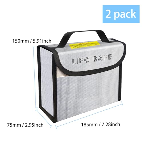 2PCS 185 * 75 * 150mm Lipo Safe Bag for Lipo Battery Storage and Charging Fireproof Explosionproof - size: 185*75*150mm