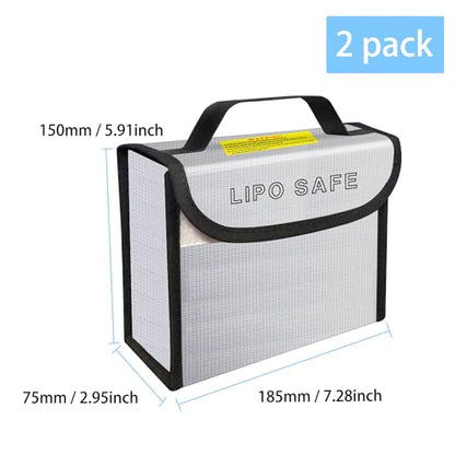 2PCS 185 * 75 * 150mm Lipo Safe Bag for Lipo Battery Storage and Charging Fireproof Explosionproof - size: 185*75*150mm