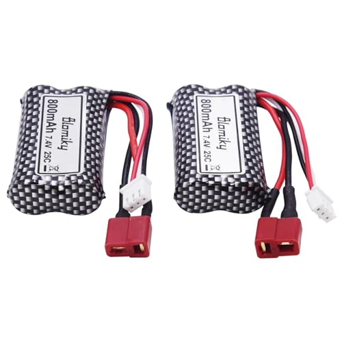 Blomiky 2 Pack 7.4V 800mAh 2S Li-ion 15C Battery with T Plug and USB Cable Compatible with BEZGAR 5 HM162 HM161 and 9145 1:20 Remote Control Truck RC Cars HBX X03 RC Boat / 9135 Pro Battery T 2