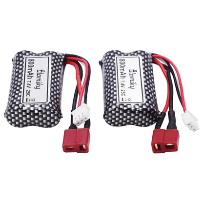 Blomiky 2 Pack 7.4V 800mAh 2S Li-ion 15C Battery with T Plug and USB Cable Compatible with BEZGAR 5 HM162 HM161 and 9145 1:20 Remote Control Truck RC Cars HBX X03 RC Boat / 9135 Pro Battery T 2