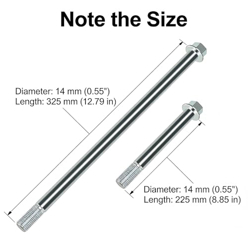 14mm 325mm Mini Bike Rear Axle + 225mm Front Axle Kit for CT200U | 14mm Rear and Front Axle Kit Compatible with Coleman CT200U Minibike 196CC 200CC 6.5HP Engine Parts 15mm Chain Adjuster - color: silver