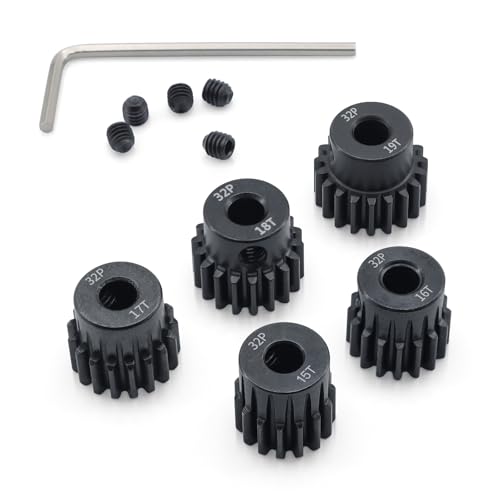 Steel Metal 32P Pinion Gear Sets 15T 16T 17T 18T 19T for Shaft 5mm RC Motor Compatible with HPI Kyosho Losi Axial Tamiya 1/8 1/10 RC Car Monster Truck Upgrade Parts (5mm Bore) - size: 15T 16T 17T 18T 19T