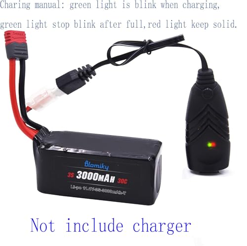 Blomiky 2 Pack 11.1V 3000mAh 33.3Wh 30C Li-Po Rechargeable T Plug Shorty Battery with XT60 Converter and Cable Suitable for Some 1/8 1/10 1/12 1/14 H14BM RC Cars /11.1V 3000mAh T 2