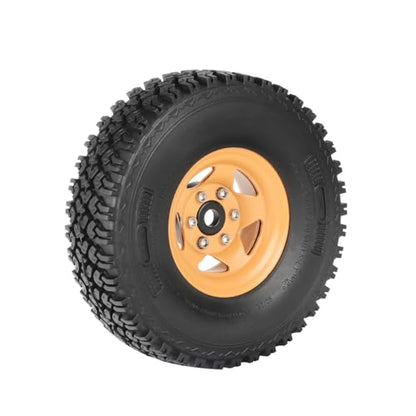 4PCS 1.55 Inch Beadlock Metal Wheel Rim and Rubber Tires Set for 1/10 RC Rock Crawler Car for Axial AX90069 D90 TF2 Tamiya CC01 LC70(90mm-5Spokes Yellow) - color: 90mm-5spokes Yellow