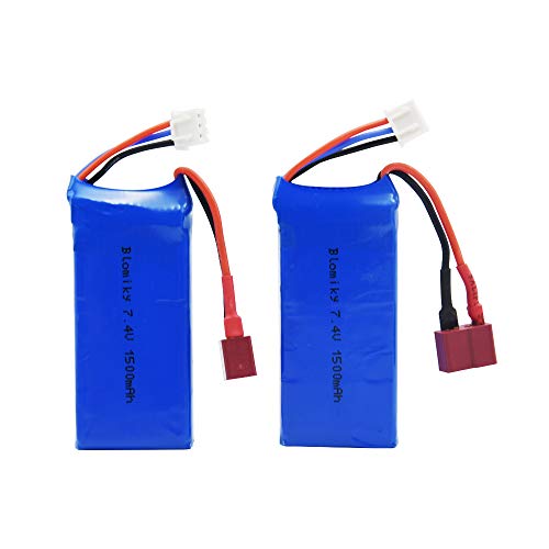 Blomiky 2 Pack 7.4V 1500mAh 40C Lipo 11.1Wh Rechargeable Battery T Plug and USB Cable Suitable for 9005E 300E 302E 9155 9156 and WLtoys A979-B 12428 4WD RC Trucks /12428 Battery 2 Pack