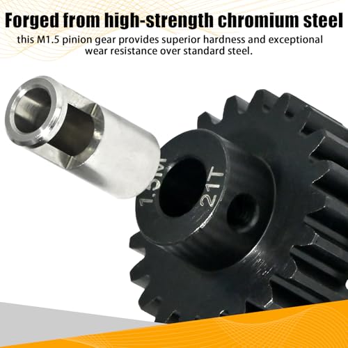 M1.5 21T Pinion Gear 8mm Bore with 8mm to 5mm Shaft Adapter Sleeve, Chromium Steel Motor Gear with Set Screw & Hex Key for Traxxas ARRMA Losi 1/5 1/8 RC Cars - size: 21T