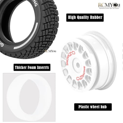 RC Highway Wheels and Tires Set w/Plastic Wheels Rim for 1/14 M-J-X14301 14302 14303 14304 RC Car,RC Tire Highway Tires Soft Tire,(4PCS) RC Vehicle Wheel,Scale On/Off Road Wheel,White - color: White(rc Wheels Tires)