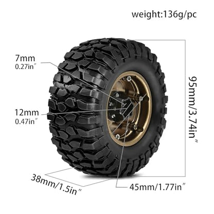 REDSPIDER 1.9'' Rock Crawler Tires OD 95mm/3.74'' (4PCS) For 1/12 RC Crawler MJX H12Y+ H12P Upgrade Replacement Tires (Brown) - color: Brown