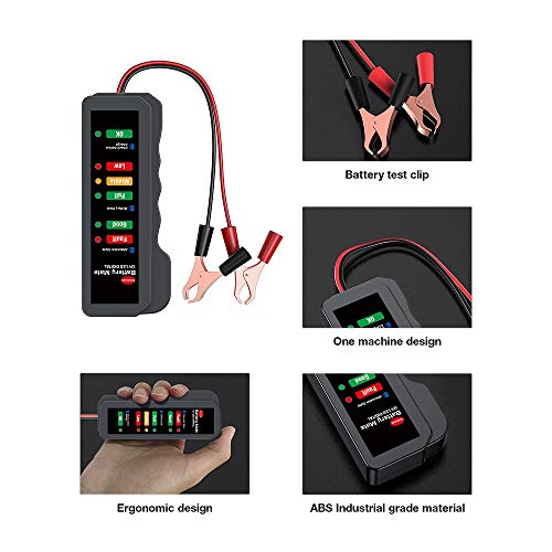 KINGBOLEN 12V Car Battery Tester & Alternator Analyzer LED | Automotive Battery Checker with Charging System Test, Alternator Output Monitor, LED Indication for Cars, SUVs, Trucks