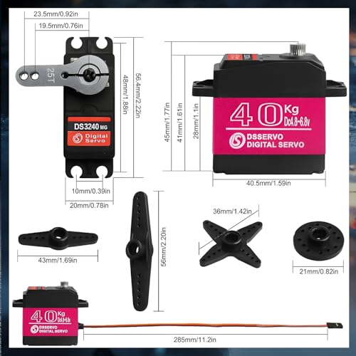 40KG Servo Motor High Torque RC Servo Motor Waterproof for 1/8, 1/10, 1/12 Scale Cars and DIY Projects (270 Degree)