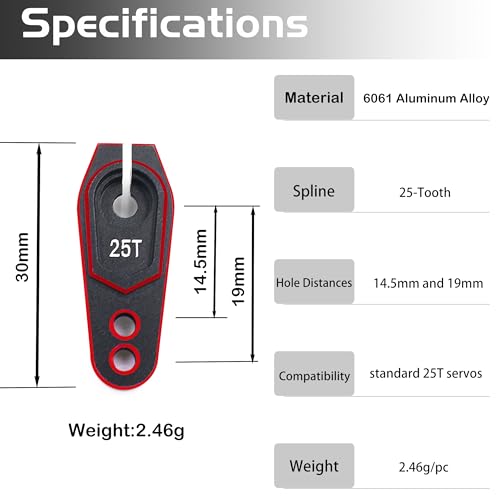 Aluminum 25T Servo Horn for 1/8 1/10 RC Off Road Crawler Drift Car(Red) | Servo Arm Compatible with Futaba Savox Power HD HSP Servos Motor,CNC Machined,High Strength,Precision Fit - color: 3 Black Red Packs