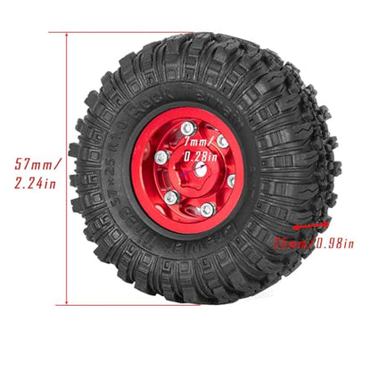 RC 1.0 Beadlock Wheel Tires Set Aluminium Alloy Wheel Tires&Wheels Rims for 1/24 1/18 SCX24 Trx4m RC Crawler Car,RC Wheels and Tires,4PCS（Red - color: Red - (Rc Wheels Tires)