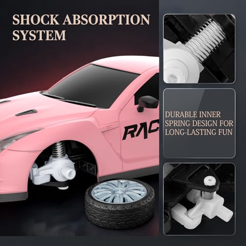 Remote Control Car RC Drift Car 2.4GHz 1:24 Scale 4WD 15KM/H High Speed Model Vehicle with LED Lights Drifting Tire Racing Sport Toy Car for Adults Boys Girls Kids Gift - color: C-pink