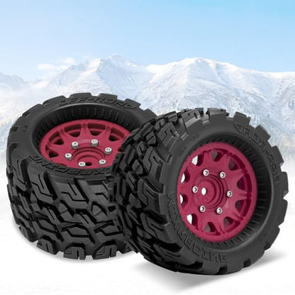 OGRC Wheels and Tires 12mm/14mm Hex RC Truck Tires with Foam Inserts for 1/10 Scale Arrma Granite Axial Losi Redcat Rc4wd RC Monster Truck Buggy (Red) - color: Red
