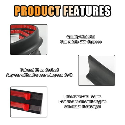 JOYCOURT Car Rear Spoiler Roof Lip Kit, Matte Black 3D Rubber Trunk Spoiler | Roof Spoiler Wing Trim Strip, Cool Car Decoration, Universal Punch-Free Vehicle Exterior Accessory Sticker for Bumper - style: Matte black
