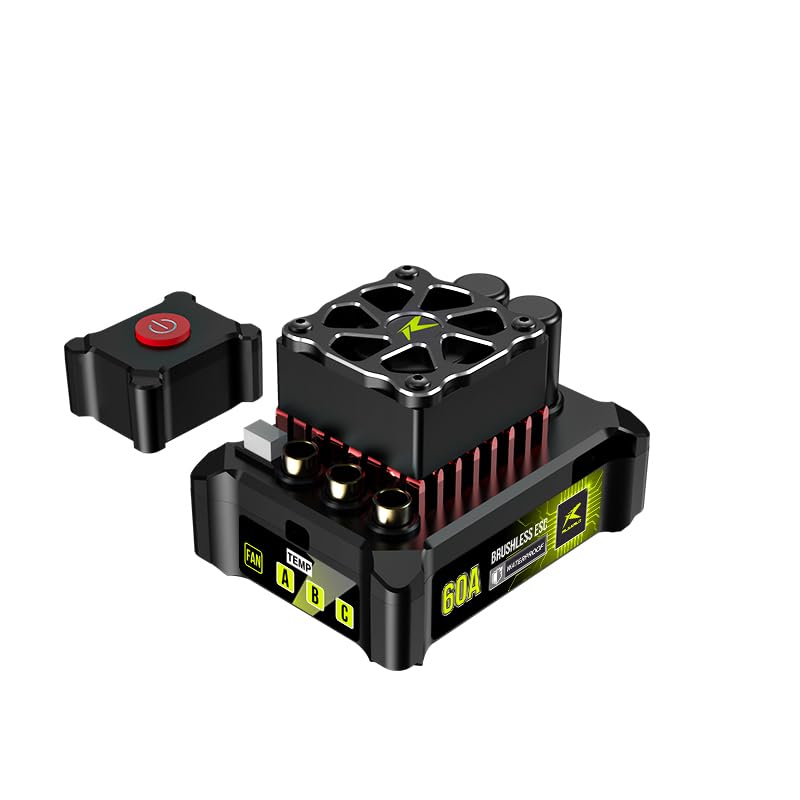 CROBOLL RE034 60A Independent Brushless ESC with Cooling Fan for RC Car RZ001 and XTS-F10, 3-Wire Electronic Speed Controller Accessories Replacement