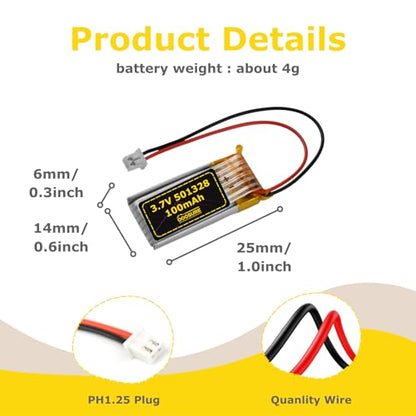 3.7V 100mAh 501328 20C Mini RC Car Battery Compatible with 1/28 Mini Quadcopter Speed Toy Racing Car,1:28 Scale Remote Control Drift Car