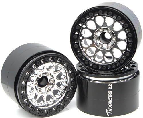 RC 2.2 Aluminum Alloy Beadlock Wheels and Tires Upgrades Accessories Rims for 1/10 SCX10 TRX4RC4WD and D90 RC Crawler Axial Remote Control Car (4pc) (Black Silver) - color: Black Silver