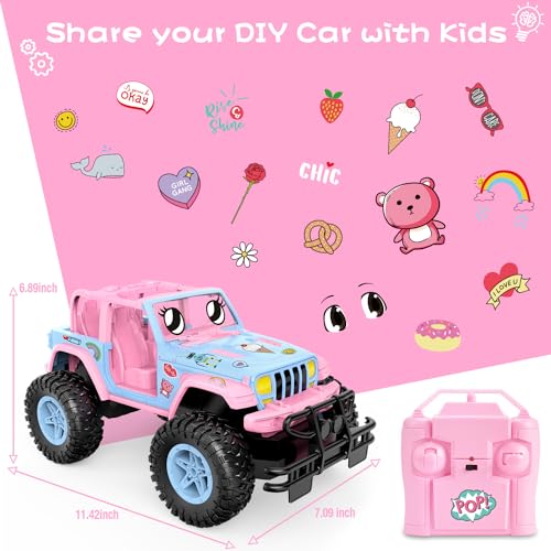 NQD Remote Control Car for Kids 1:16 Scale 80 Min Play 2.4Ghz Off Road RC Trucks with Stickers Toy Car Gift for Girls 3 4 5 6 Year Old - color: Pink and Blue