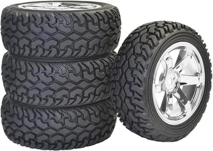 4PCS 75mm Rubber Tires and 6Spokes Plastic Wheel Rims Tyre for 1/10 RC On-Road Drift Racing Car 1:14 1:16 Rally Car for Tamiya Kyosho HPI HSP TT02 Upgrades Parts (Silver) - color: Silver
