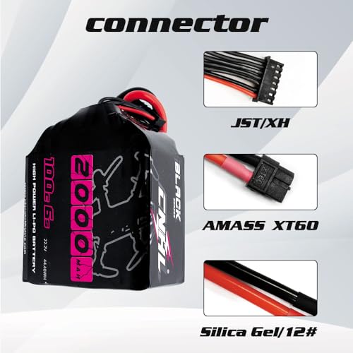 CNHL 2000mAh 6S Lipo Battery 22.2V 100C with XT60 Connector (2 Pack) | Provides reliable power delivery and extended flight runtime for 5-6 inch FPV drones, aerobatic planes, and RC cars.