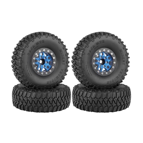 4PCS 1.55 Inch Aluminum Alloy 5Spoke Beadlock Wheel Rim Tyre and 95mm Rubber Tires Set for 1/10 RC Rock Crawler Car Upgrade Parts for Tamiya Axial AX90069 D90 TF2 CC01 LC70 (Blue Black) - color: Blue Black