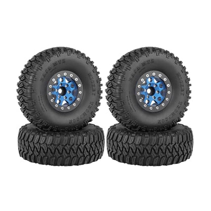 4PCS 1.55 Inch Aluminum Alloy 5Spoke Beadlock Wheel Rim Tyre and 95mm Rubber Tires Set for 1/10 RC Rock Crawler Car Upgrade Parts for Tamiya Axial AX90069 D90 TF2 CC01 LC70 (Blue Black) - color: Blue Black