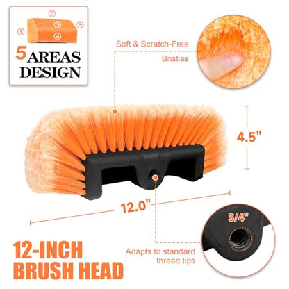 ARTIPOLY 20ft Reach Car Wash Brush with Long Handle-Car Cleaning Kit with 4-12FT Extension Pole, Ultimate RV,Truck Wash Set with Soft Brush, Tire Brush, Window Squeegee, Mitt, Microfiber Cleaning Mop - size: 4-12ft