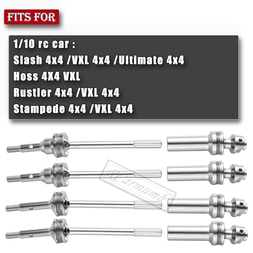Upgrades Part Drive Shaft CVD for 1/10 Slash 4X4/Stampede 4X4/Rustler 4X4/Hoss 4X4 RC 4WD,4PCS Front Rear Stainless Steel CVD #45 Axle with Red Hex,Silver - style: Silver w/Red (for 4wd)