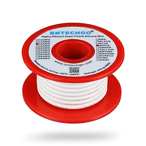 BNTECHGO 16 Gauge Silicone Wire White 25ft Stranded Tinned Copper Wire | Flexible 16 AWG Stranded Wire Silicone Rubber Insulation For RC Models, Drone, Robot, Battery, EV Charger, 3D Printer, DIY - color: 16 gauge silicone wire white, size: silicone wire