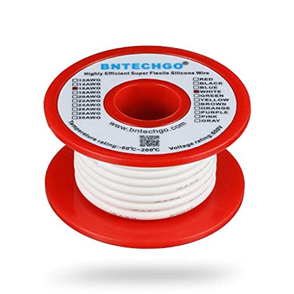 BNTECHGO 16 Gauge Silicone Wire White 25ft Stranded Tinned Copper Wire | Flexible 16 AWG Stranded Wire Silicone Rubber Insulation For RC Models, Drone, Robot, Battery, EV Charger, 3D Printer, DIY - color: 16 gauge silicone wire white, size: silicone wire