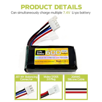 sea jump 2PC 7.4V 600mAh 35C 2S Lipo Battery with Molex Plug and 1trailer2 Charger Suitable for FMS FCX24 RC Cars, Trucks, Remote Control Electric Climbing Vehicles FCX24 Batteries