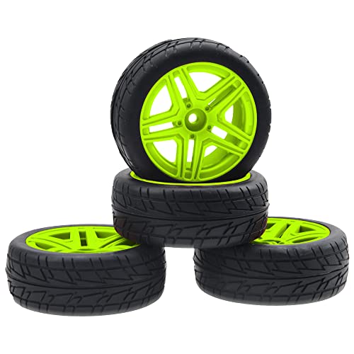 OD2.75'' 12mm Hex Hub Wheel Rims Nylon & Rubber Tires Compatible with HSP Tamiya HPI Kyosho Traxxas WLtoys 1/10 1/12 On-Road Touring Car,Wltoys 144001 Traxxas 1/16 Slash RC Buggy (Green) - color: Green