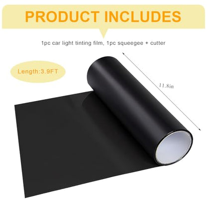Car Headlight Vinyl Film, 48"×11.8" Self-Adhesive Car Headlight Tint Sticker with Squeegee & Cutter, Waterproof Wrap Film Roll for Vehicle Headlights Taillights Fog Lights (Matte Black) - color: Matte Black