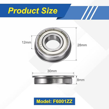 uxcell 5Pcs F6001ZZ Flanged Ball Bearings, 12 x 28 x 8mm Double Shielded Chrome Steel Deep Groove Bearing, ABEC5 - size: F6001ZZ 12 x 28 x 8mm