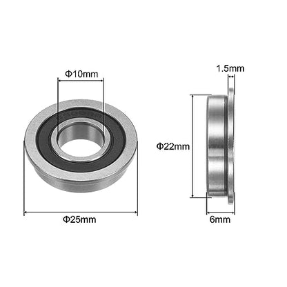 uxcell F6900-2RS Flanged Ball Bearing 10x22x6mm Double Sealed Chrome Steel Flange Bearings, 10pcs - size: F6900-2RS
