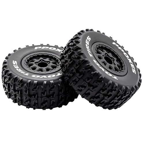1/10 RC Short Course Truck Tires OD 110mm and Wheels 12mm Hex OD 4.41" RC Off Road Tyres for 1:10 Scale RC Truck Car Traxxas Slash 2WD 4×4 Rc4wd Arrma Senton Axial Losi Redcat 4PCS