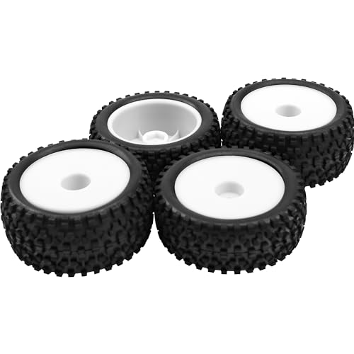 4Pack HIRCQOO OD 88mm/3.46" Front and Rear Rubber Tire Tyre & Plastic Wheel Rims 12mm Hex Hub Compatible with Redcat HPI HSP ExceedRC Kyosho Losi 1/10 Scale Off Road Buggy (White) - color: White